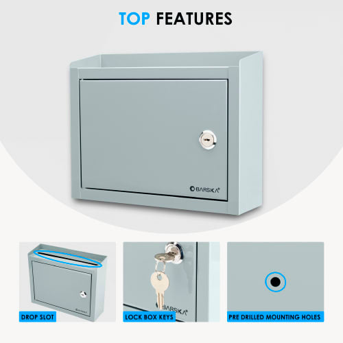 Barska Multi Purpose Drop Box w/ Key Lock - 9 3/4"W x 3"D x 7 3/4"H, Steel, Gray (CB12710)