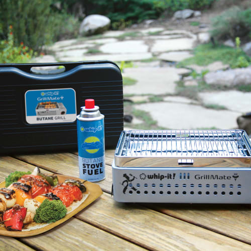 Whip-It! Butane Stove w/ Adjustable Flame & Carrying Case - 7,200 BTU, Silver (ST-GRILLMATE-01)