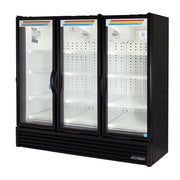 True FLM-81~TSL01 80 3/4" FLM Series Three Section Glass Door Merchandiser - (3) Left/Right Hinge Doors, Black, 115v