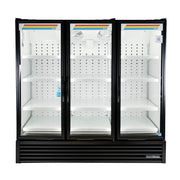 True FLM-81~TSL01 80 3/4" FLM Series Three Section Glass Door Merchandiser - (3) Left/Right Hinge Doors, Black, 115v