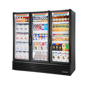 True FLM-81~TSL01 80 3/4" FLM Series Three Section Glass Door Merchandiser - (3) Left/Right Hinge Doors, Black, 115v