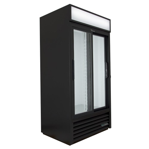True GDM-33-HC-LD 39 1/2" GDM Series Two Section Glass Door Merchandiser - (2) Sliding Doors, Black, 115v