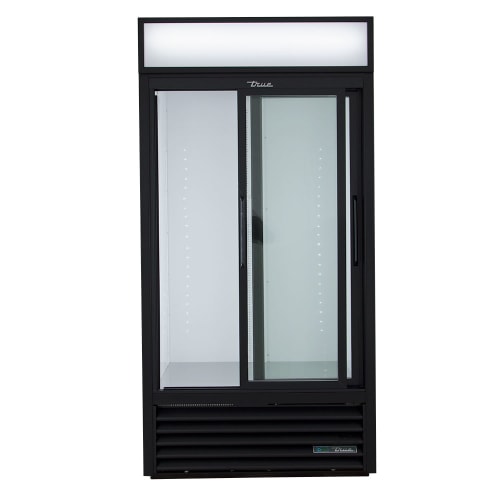 True GDM-33-HC-LD 39 1/2" GDM Series Two Section Glass Door Merchandiser - (2) Sliding Doors, Black, 115v