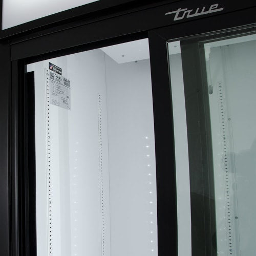 True GDM-33-HC-LD 39 1/2" GDM Series Two Section Glass Door Merchandiser - (2) Sliding Doors, Black, 115v