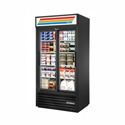 True GDM-33-HC-LD 39 1/2" GDM Series Two Section Glass Door Merchandiser - (2) Sliding Doors, Black, 115v
