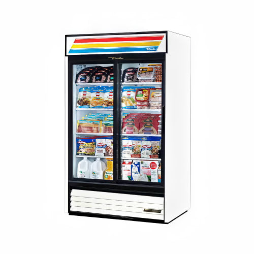 True GDM-41-HC-LD 47 1/8" GDM Series Two Section Glass Door Merchandiser - (2) Sliding Doors, White & Black, 115v
