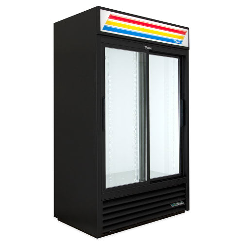 True GDM-41-HC-LD 47 1/8" GDM Series Two Section Glass Door Merchandiser - (2) Sliding Doors, Black, 115v