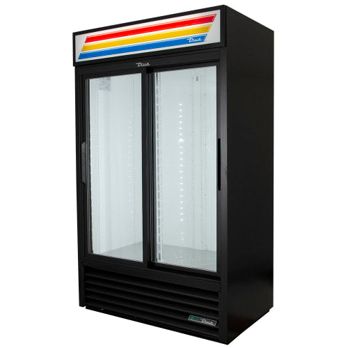 True GDM-41-HC-LD 47 1/8" GDM Series Two Section Glass Door Merchandiser - (2) Sliding Doors, Black, 115v
