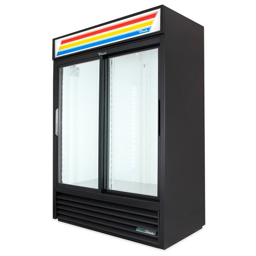 True GDM-47-HC-LD 54 1/8" GDM Series Two Section Glass Door Merchandiser - (2) Sliding Doors, Black, 115v