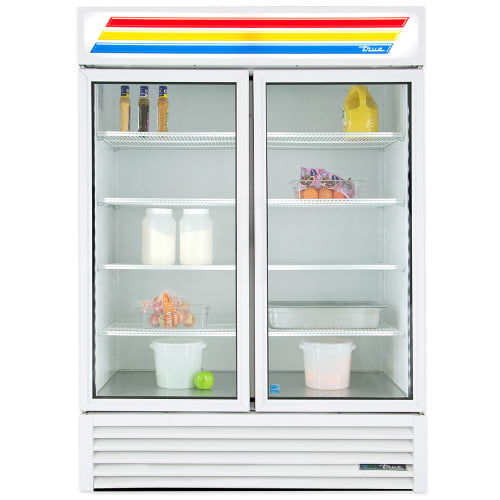 True GDM-49-HC~TSL01 54 1/8" GDM Series Two Section Glass Door Merchandiser - (2) Left/Right Hinge Doors, 115v, White