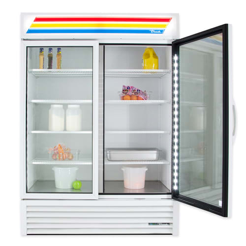 True GDM-49-HC~TSL01 54 1/8" GDM Series Two Section Glass Door Merchandiser - (2) Left/Right Hinge Doors, 115v, White