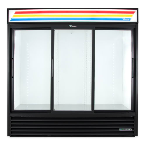 True GDM-69-HC-LD 78 1/8" GDM Series Three Section Glass Door Merchandiser - (3) Sliding Doors, Black, 115v