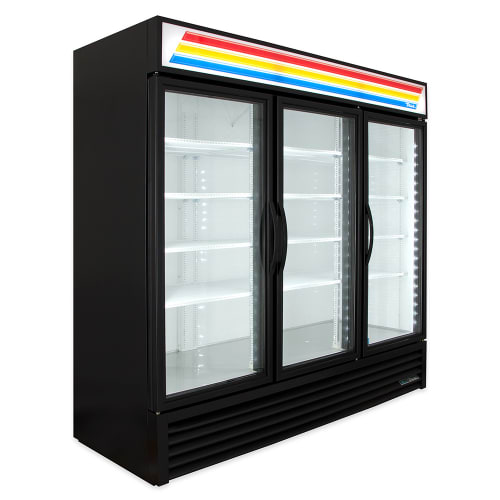 True GDM-72-HC~TSL01 78 1/8" GDM Series Three Section Glass Door Merchandiser - (3) Left/Right Hinge Doors, Black, 115v