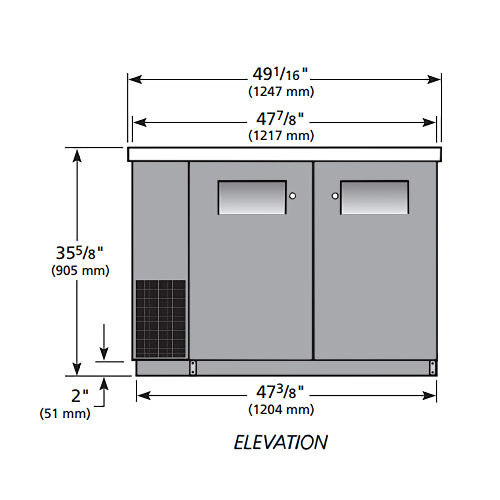 True TBB24-48-2S-Z1-SFT-B-1 48 1/8" Bar Refrigerator - 2 Swinging Solid Doors, Black, 115v