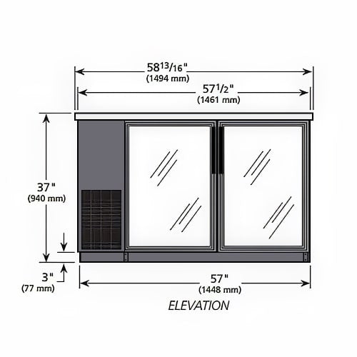 True TBB-2G-HC-LD 58 7/8" Bar Refrigerator - 2 Swinging Glass Doors, Black, 115v