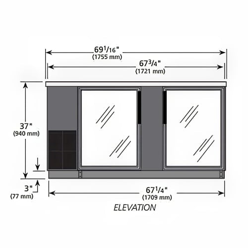 True TBB-3G-HC-LD 69" Bar Refrigerator - 2 Swinging Glass Doors, Black, 115v