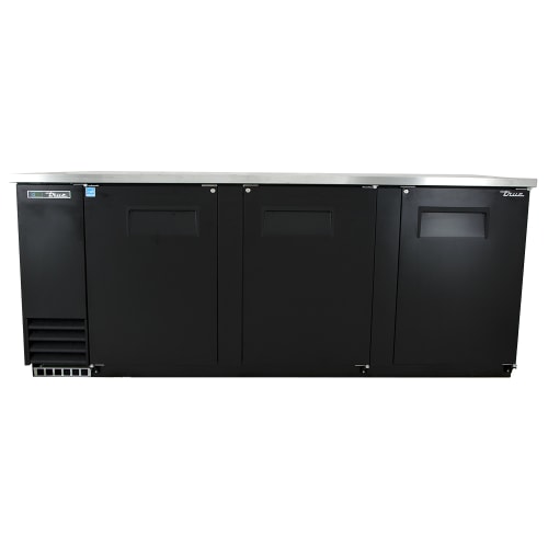 True TBB-4-HC 90 3/8" Bar Refrigerator - 3 Swinging Solid Doors, Black, 115v