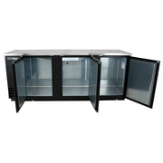 True TBB-4-HC 90 3/8" Bar Refrigerator - 3 Swinging Solid Doors, Black, 115v