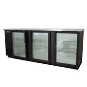 True TBB-4G-HC-LD 90 3/8" Bar Refrigerator - 3 Swinging Glass Doors, Black, 115v