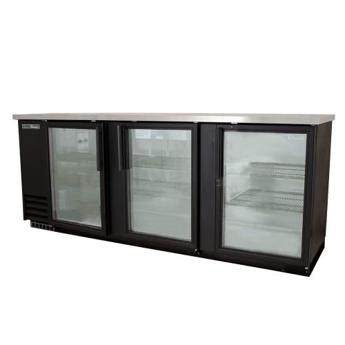 True TBB-4G-HC-LD 90 3/8" Bar Refrigerator - 3 Swinging Glass Doors, Black, 115v