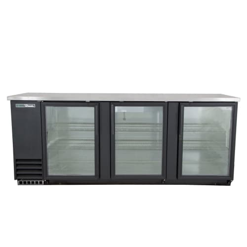 True TBB-4G-HC-LD 90 3/8" Bar Refrigerator - 3 Swinging Glass Doors, Black, 115v