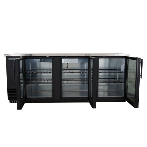 True TBB-4G-HC-LD 90 3/8" Bar Refrigerator - 3 Swinging Glass Doors, Black, 115v