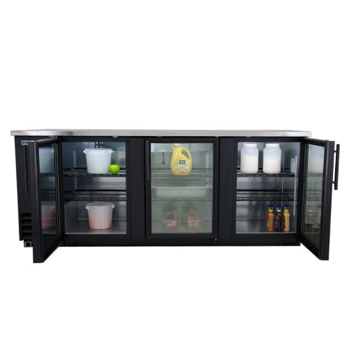 True TBB-4G-HC-LD 90 3/8" Bar Refrigerator - 3 Swinging Glass Doors, Black, 115v