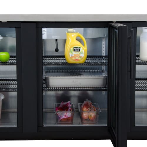 True TBB-4G-HC-LD 90 3/8" Bar Refrigerator - 3 Swinging Glass Doors, Black, 115v