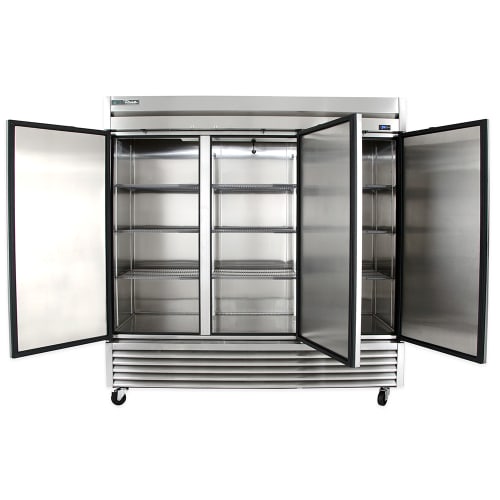 True TS-72-HC 78 1/10" Three Section Reach In Refrigerator, (3) Left/Right Hinge Solid Doors, 115v