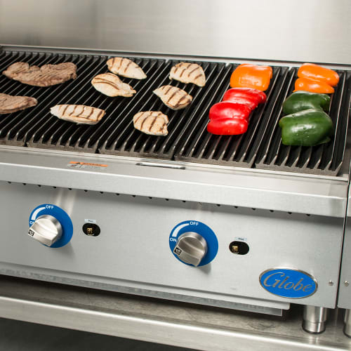 Globe GCB36G-RK 36" Countertop Gas Charbroiler w/ Reversible Grates, Char Rock