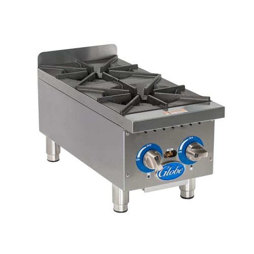 Globe GHP12G 12" Gas Hot Plate w/ (2) Burners & Manual Controls, Convertible