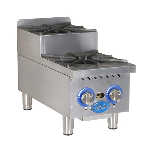 Globe GHPSU212G 12" Gas Hotplate w/ (2) Burners & Manual Controls, Convertible