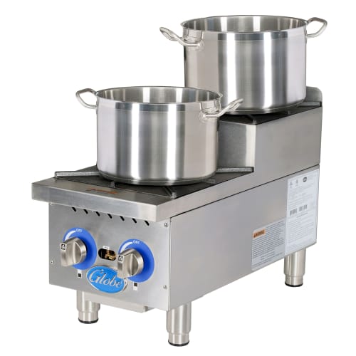 Globe GHPSU212G 12" Gas Hotplate w/ (2) Burners & Manual Controls, Convertible