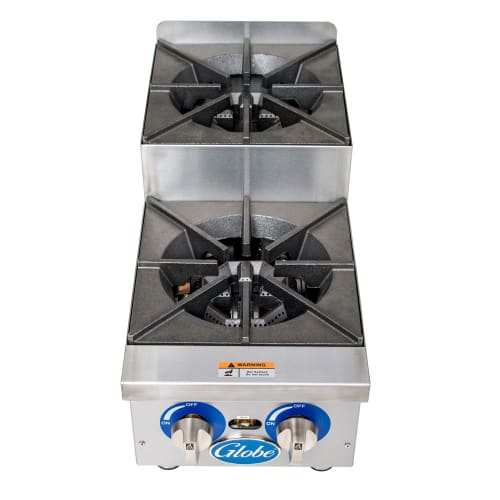Globe GHPSU212G 12" Gas Hotplate w/ (2) Burners & Manual Controls, Convertible