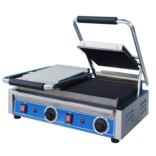 Globe GSGDUE10 Double Commercial Panini Press w/ Cast Iron Smooth Plates, 240v/1ph
