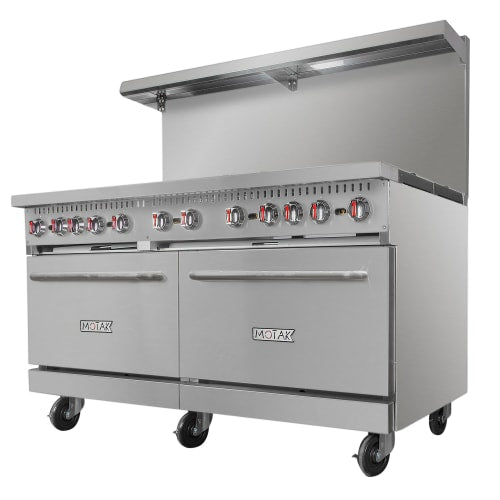 MoTak MR10-C-S (3) 60" 10 Burner Gas Range - (2) Standard Ovens, Convertible