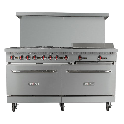 MoTak MR10-G24-C-S 60" 6 Burner Gas Range w/ Griddle - (2) Standard Ovens, Convertible