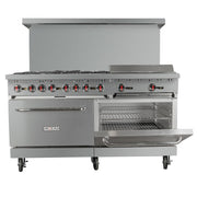 MoTak MR10-G24-C-S 60" 6 Burner Gas Range w/ Griddle - (2) Standard Ovens, Convertible