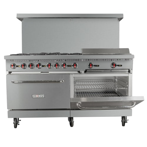 MoTak MR10-G24-C-S 60" 6 Burner Gas Range w/ Griddle - (2) Standard Ovens, Convertible
