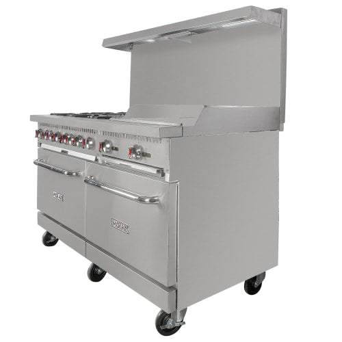 MoTak MR10-G24-C-S 60" 6 Burner Gas Range w/ Griddle - (2) Standard Ovens, Convertible