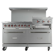 MoTak MR10-RGB24-N-C-S 60" 6 Burner Gas Range w/ Griddle/Broiler & (2) Standard Ovens, Convertible