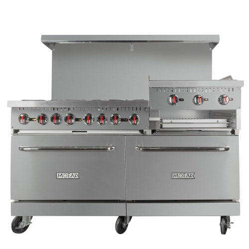 MoTak MR10-RGB24-N-C-S 60" 6 Burner Gas Range w/ Griddle/Broiler & (2) Standard Ovens, Convertible