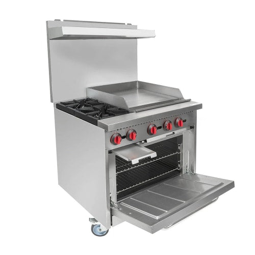 MoTak MR6-G24-C-S 36" 2 Burner Gas Range w/ Griddle - Standard Oven, Convertible