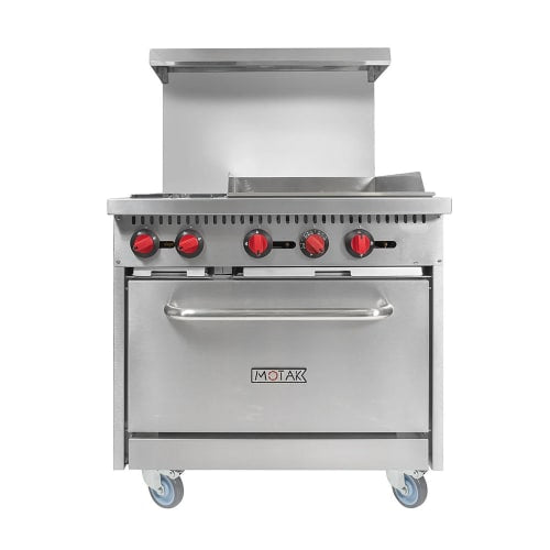 MoTak MR6-G24-C-S 36" 2 Burner Gas Range w/ Griddle - Standard Oven, Convertible