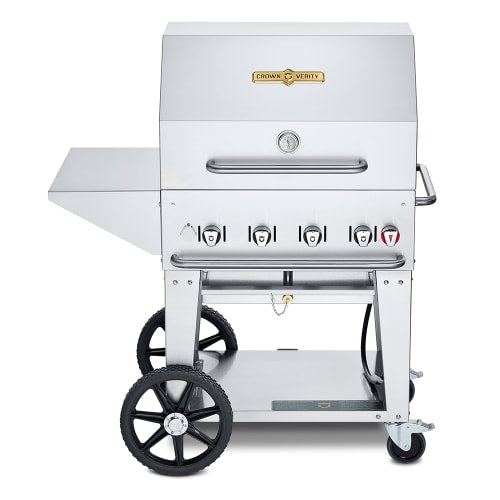Crown Verity CV-MCB-30PKG-NG 28" Mobile Gas Commercial Outdoor Charbroiler w/ Water Pan, Natural Gas