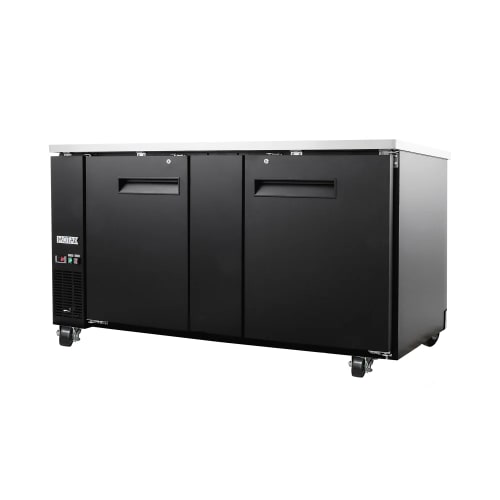 MoTak MBB-2D-70-X 69-1/8" Bar Refrigerator - 2 Swinging Solid Doors, Black, 115v