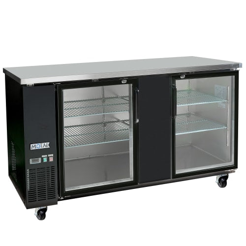 MoTak MBB-2D-70-G-X 69 1/8" Bar Refrigerator - 2 Swinging Glass Doors, Black, 115v