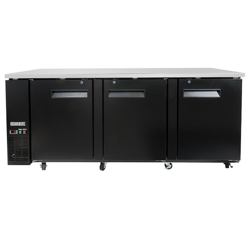 MoTak MBB-3D-90-X 90 3/8" Bar Refrigerator - 3 Swinging Solid Doors, Black, 115v