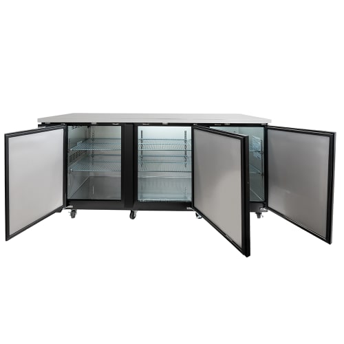 MoTak MBB-3D-90-X 90 3/8" Bar Refrigerator - 3 Swinging Solid Doors, Black, 115v