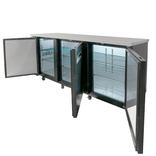 MoTak MBB-3D-90-X 90 3/8" Bar Refrigerator - 3 Swinging Solid Doors, Black, 115v